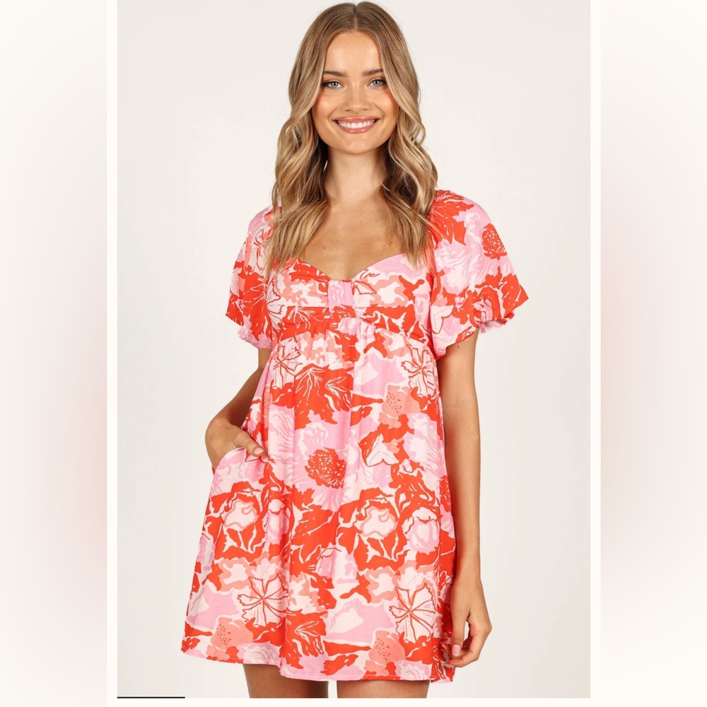 Petal and Pup Maggie Mini Dress Floral Pink and Orange